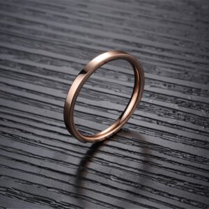 Fashion Month Women 2mm Luxury Titanium Stainless Steel Cubic Zirconia CZ Inlay Rose Gold Ring Wedding Engagement Band Size 6