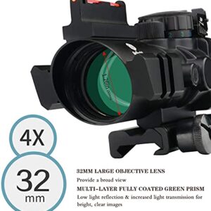 Beileshi Optics Rifle Scope, 4x32 Tactical Rifle scopes with Red Illuminated Reticle, and Glass Etched Reticle 4X Magnification with 20mm Mounts Rail, Suitable for Short Distance Combat