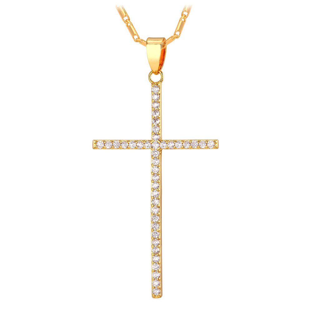 U7 Women Chain 18K Gold Plated CZ Simple Classic Cross Pendant Necklace