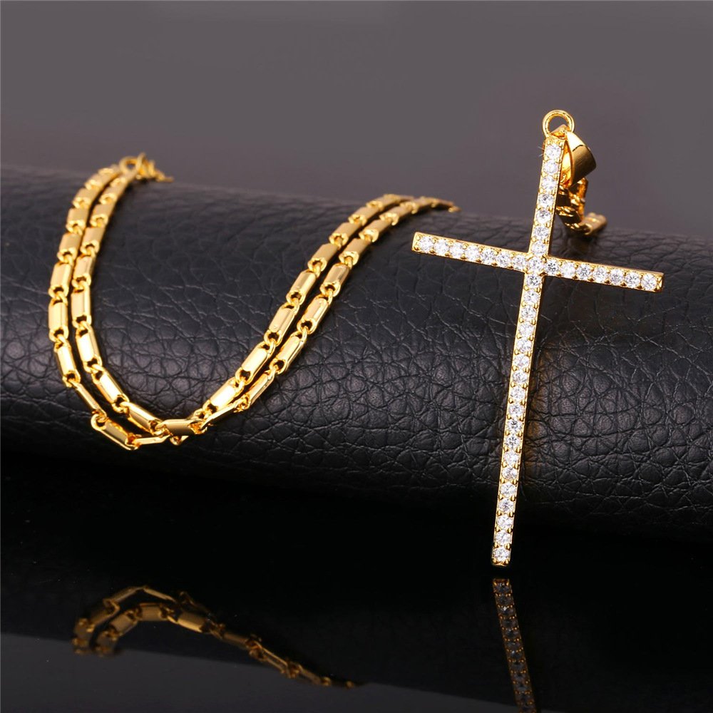 U7 Women Chain 18K Gold Plated CZ Simple Classic Cross Pendant Necklace