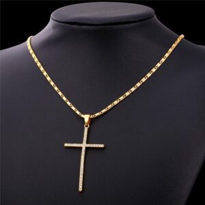 U7 Women Chain 18K Gold Plated CZ Simple Classic Cross Pendant Necklace