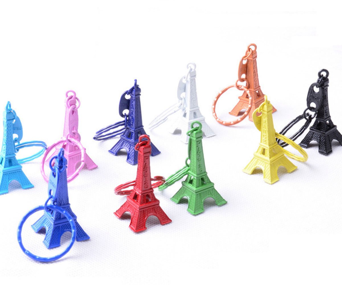 yueton Pack of 10 Retro Mini Colorful Retro Eiffel Tower Model Key Holder Metal Split Key Ring Keyring