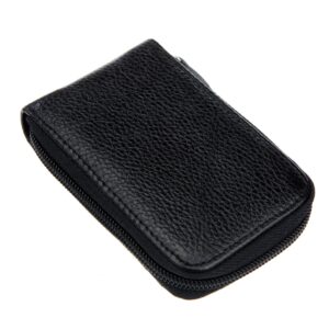 DEEZOMO RFID Blocking Genuine Leather Mini Credit Card Case Organizer Compact Wallet with ID Window - Black