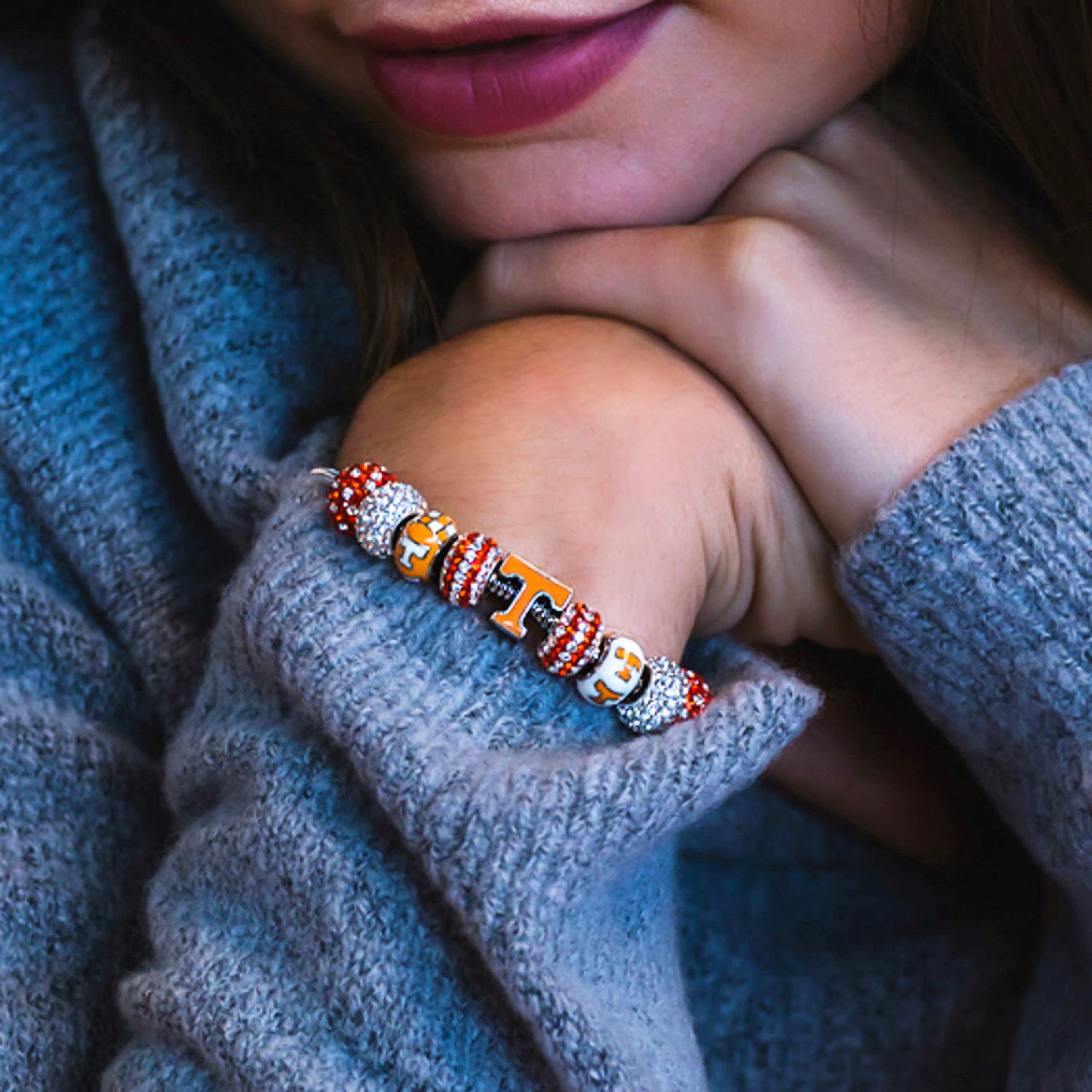 University of Tennessee Charm for Charm Bracelets - Tennessee Orange Power T Bead - Hypoallergenic Stainless Steel Charms - Tennessee Vols Gifts for Her