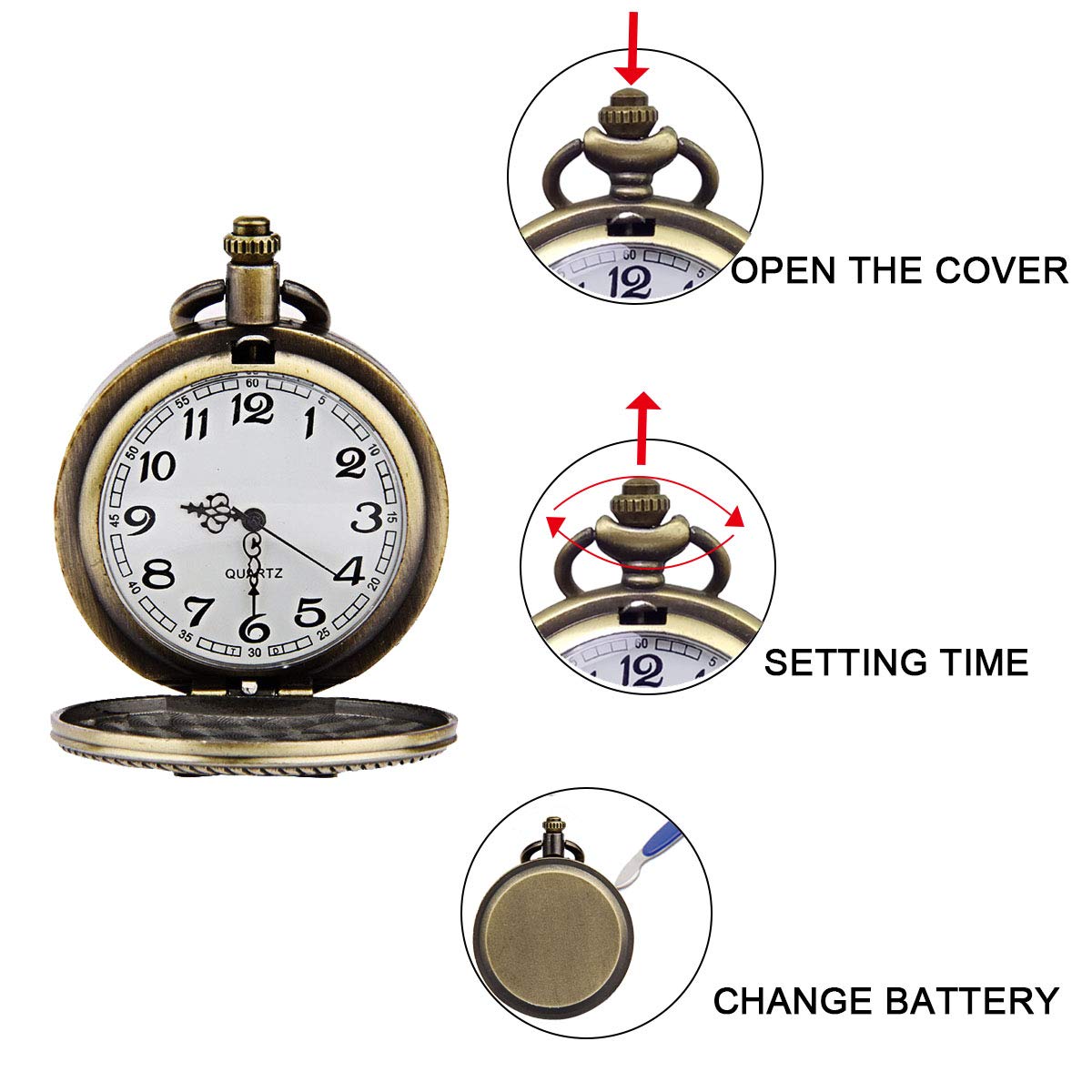 JewelryWe Bronze Retro Pocket Watch United States Navy Engraved Men's Quartz Pocket Watch for Christmas