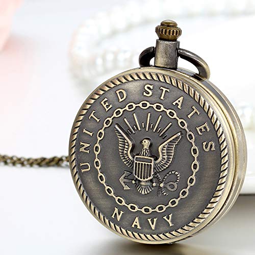 JewelryWe Bronze Retro Pocket Watch United States Navy Engraved Men's Quartz Pocket Watch for Christmas