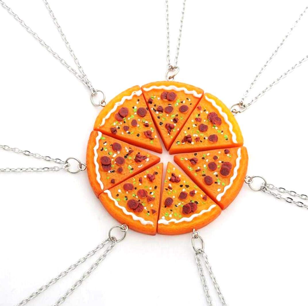 LUVI Fusicase 6pcs/lot Bling Silver Friend Friendship Couple Pizza Metal Necklace(Orange)