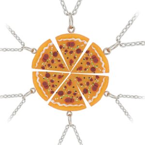 LUVI Fusicase 6pcs/lot Bling Silver Friend Friendship Couple Pizza Metal Necklace(Orange)