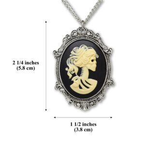 Real Metal Gothic Lolita Skull Cameo in Pewter Frame Pendant Necklace