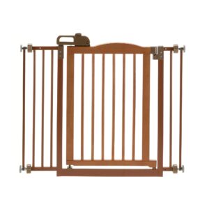 richell one-touch pet gate ii, brown, fits openings from 32.1-36.4" and 30.5" h, dog wood gate, autumn matte