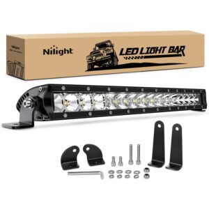 Nilight - 40004C-A LED Light Bar 21inch 100W Spot & Flood Combo Single Row 9000LM Off Road 3D LED Fog & Driving Light Roof Bumper Light Bars for Jeep Ford Trucks Boat , 2 Years Warranty