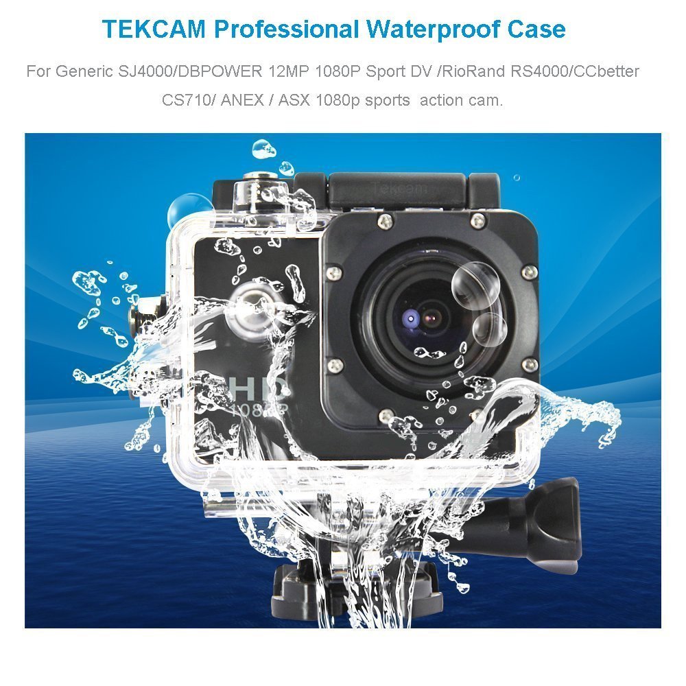 TEKCAM Action Camera Waterproof Housing Case Compatible with AKASO EK7000 V50 Elite/Apexcam/Remali CaptureCam/Vemont Action Camera Replacement Waterproof Protective Housing Underwater Diving Shell