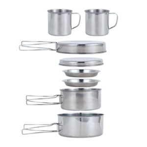 BeGrit Backpacking Camping Cookware Mini Picnic Camping Cooking Mess Kit with Pot and Pan Set for Hiking 8pcs Set