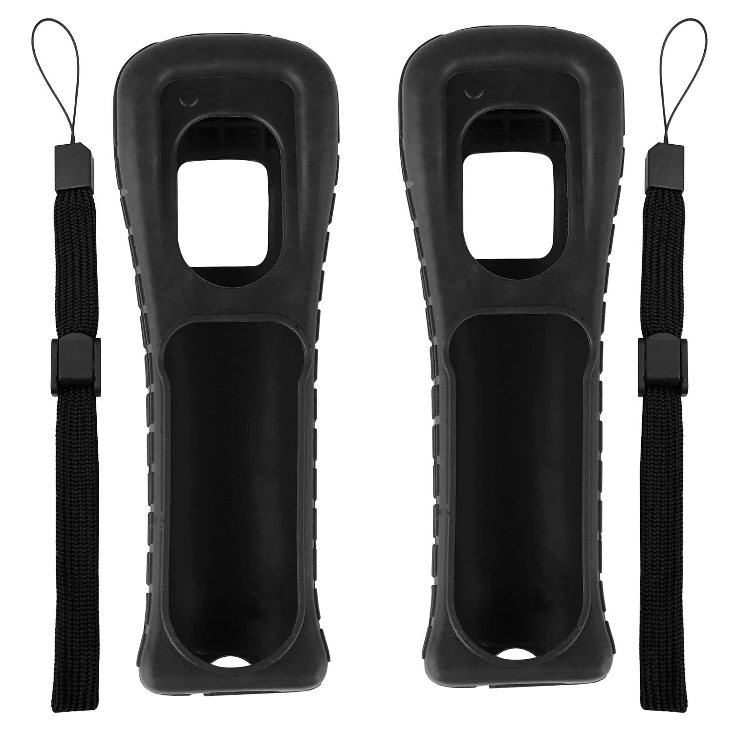 Jadebones 2X Black Silicone Skin Case Cover with Wrist Strap for Wii Remote Controller