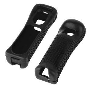 Jadebones 2X Black Silicone Skin Case Cover with Wrist Strap for Wii Remote Controller