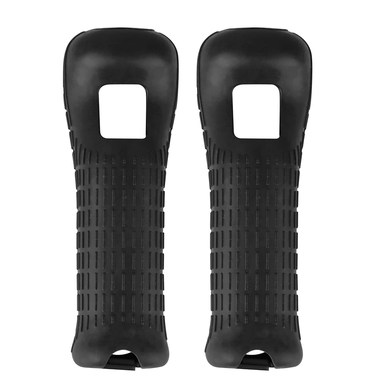 Jadebones 2X Black Silicone Skin Case Cover with Wrist Strap for Wii Remote Controller