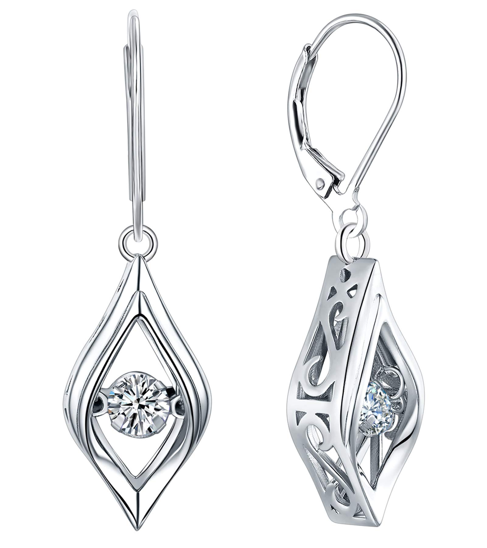 YL Eye Earrings 925 Sterling Silver Dancing Diamond Halo Dangle Earrings Birthstones Drop Jewelry (04-diamond-Apr)