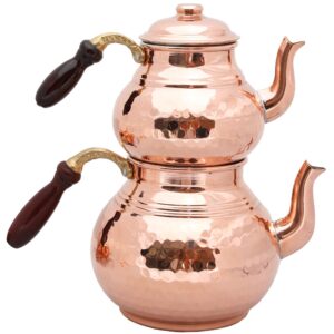 Copper Teapots with Lids and Wood Handle, Teapot Warmer, Copper Heater, Copper Teapots, Hammered Copper Tea Pot, Turkish Tea, Copper Pot, Samovar (With Warmer)