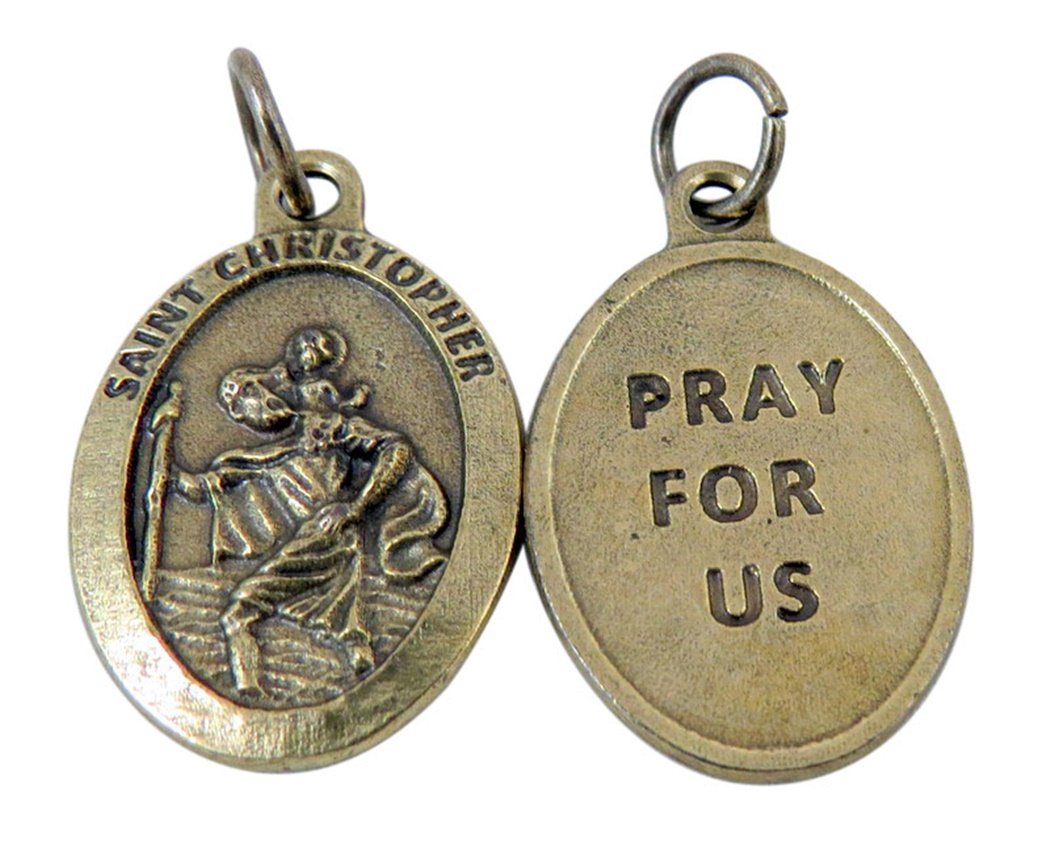 Religious Gifts Bronze Tone Patron of Travel Saint Christopher Pray for Us Medal, 1 Inch