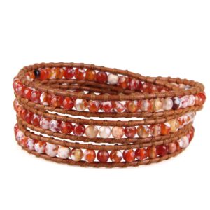 kelitch fire agate beads bracelet genuine leather 3 wrap bracelet handmade new charm bracelets summer jewelry