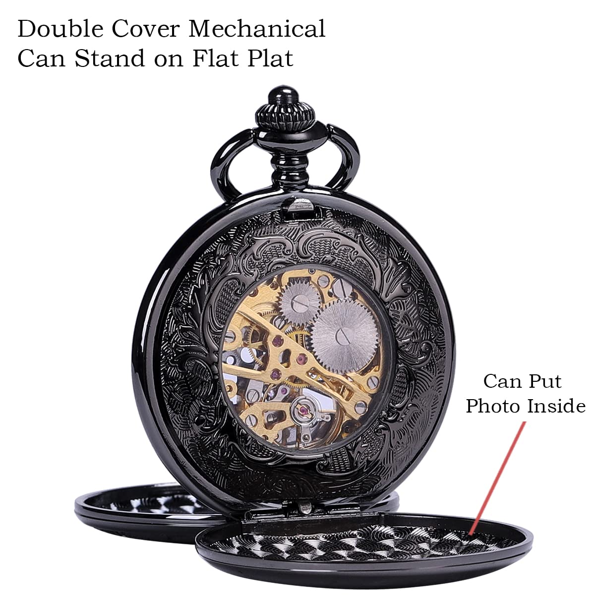 SIBOSUN Pocket Watch Men's Pocket Watches Mechanical Pocket Watch with Chain Roman Numerals Dial Skeleton Men Women - Gifts for Dad, Grandpa, Husband, Boyfriend