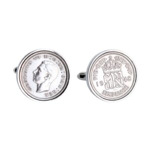 Worldcoincufflinks Cufflinks Rhodium Plated 1948 English Sixpence Cufflinks 1948 Birthday Present