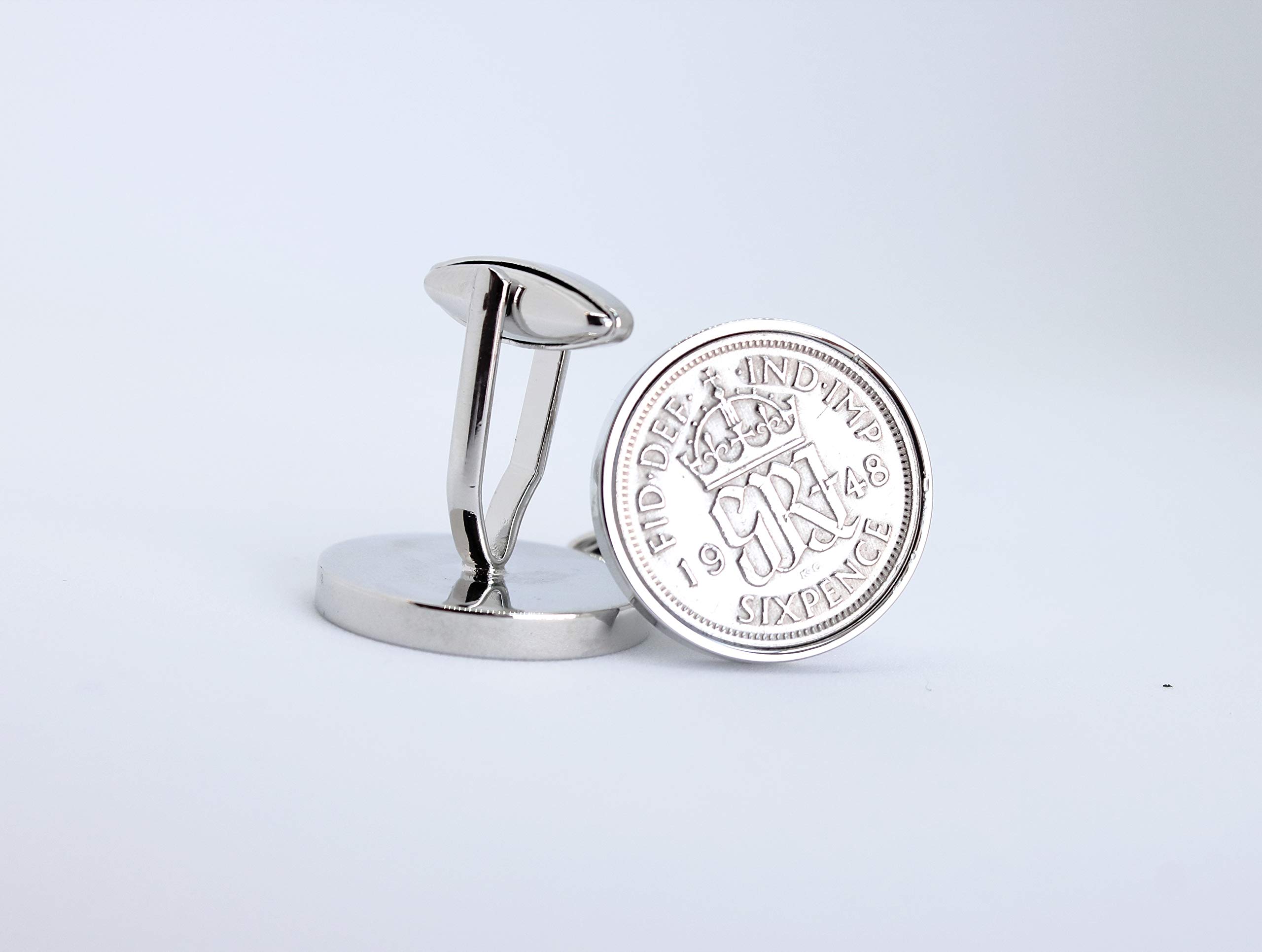 Worldcoincufflinks Cufflinks Rhodium Plated 1948 English Sixpence Cufflinks 1948 Birthday Present