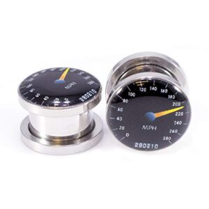 BodyJewelryOnline Pair of Speedometer Logo Screw-Fit Plugs - 2ga(6 mm) - 1/2"(12 mm) 316L Surgical Steel (11mm - 7/16 inch)