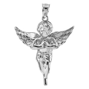 claddagh gold religious jewelry .925 sterling silver angel heavenly guardian pendant charm - large