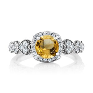 Gem Stone King 925 Sterling Silver Yellow Citrine Engagement Ring For Women (1.02 Cttw, Gemstone Birthstone, Available in Size 5,6,7,8,9)