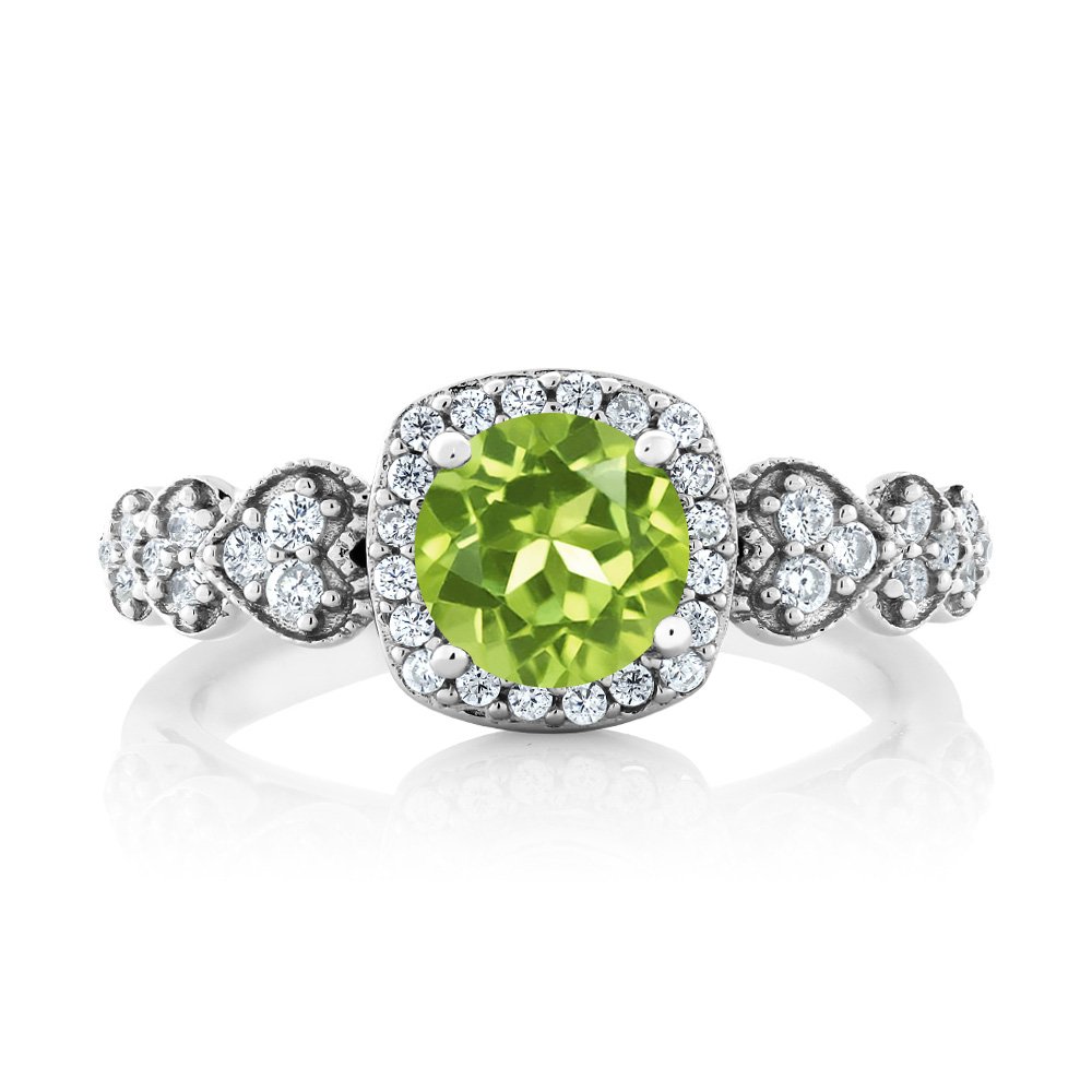 Gem Stone King 925 Sterling Silver Green Peridot Engagement Ring For Women (1.17 Cttw, Round 6MM, Gemstone Birthstone, Available In Size 5, 6, 7, 8, 9)