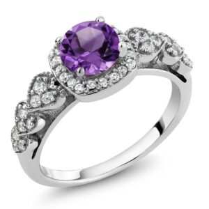 Gem Stone King 925 Sterling Silver Purple Amethyst Gemstone Birthstone Engagement Ring For Women (1.02 Cttw, Round 6MM, Gemstone Birthstone, Available In Size 5, 6, 7, 8, 9)