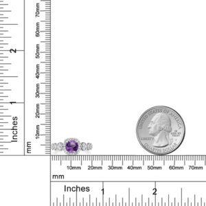 Gem Stone King 925 Sterling Silver Purple Amethyst Gemstone Birthstone Engagement Ring For Women (1.02 Cttw, Round 6MM, Gemstone Birthstone, Available In Size 5, 6, 7, 8, 9)