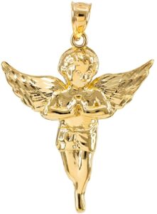 religious jewelry 10k yellow gold 1-2/5" tall angel heavenly guardian pendant charm - small