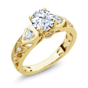 Gem Stone King 18K Yellow Gold Plated Silver Round 6MM Gemstone Birthstone Engagement Ring | Wedding Anniversary Promise Ring For Women | Available In Size 5, 6, 7, 8, 9