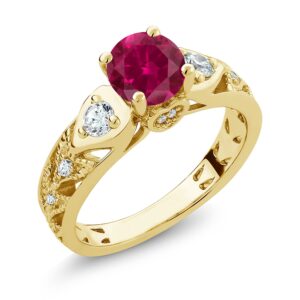 Gem Stone King 18K Yellow Gold Plated Silver Round 6MM Gemstone Birthstone Engagement Ring | Wedding Anniversary Promise Ring For Women | Available In Size 5, 6, 7, 8, 9