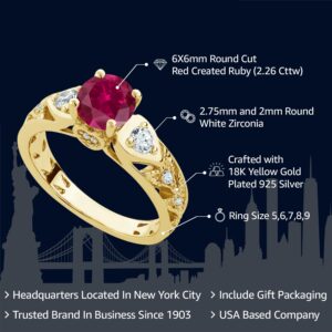 Gem Stone King 18K Yellow Gold Plated Silver Round 6MM Gemstone Birthstone Engagement Ring | Wedding Anniversary Promise Ring For Women | Available In Size 5, 6, 7, 8, 9