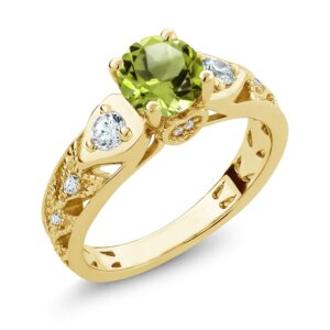 gem stone king 18k yellow gold plated silver round 6mm gemstone birthstone engagement ring | wedding anniversary promise ring for women | available in size 5, 6, 7, 8, 9