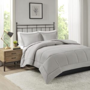 madison park sarasota all season microcell down alternative box quilted comforter mini set, king/cal king, grey