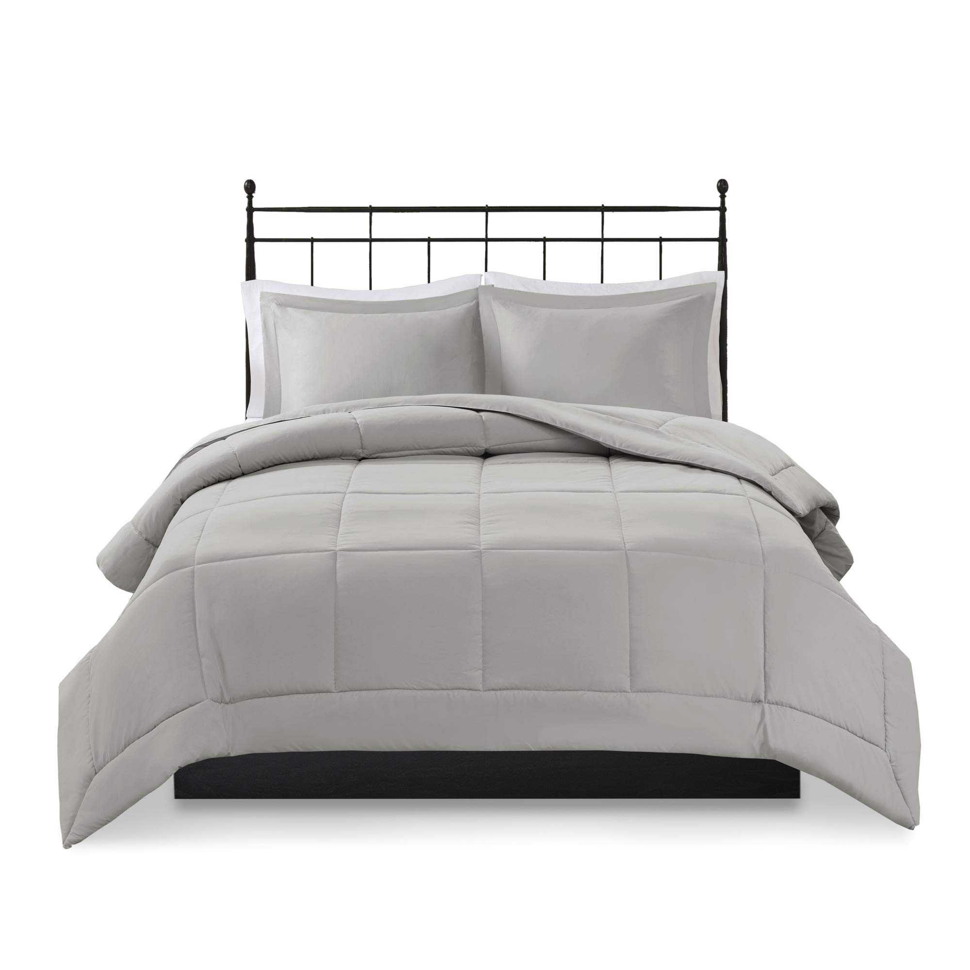 Madison Park Sarasota All Season Microcell Down Alternative Box Quilted Comforter Mini Set, King/Cal King, Grey