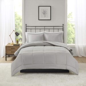 Madison Park Sarasota All Season Microcell Down Alternative Box Quilted Comforter Mini Set, King/Cal King, Grey