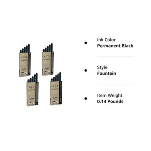 Parker Quink Permanent Ink Fountain Pen Refill Cartridges, 20 Black Ink Refills (3011031PP)