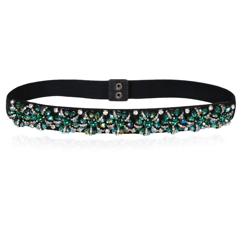 Dorchid Women's Beaded Skinny Belts Elastic Crystal Belts Long Buckle Waist Belt