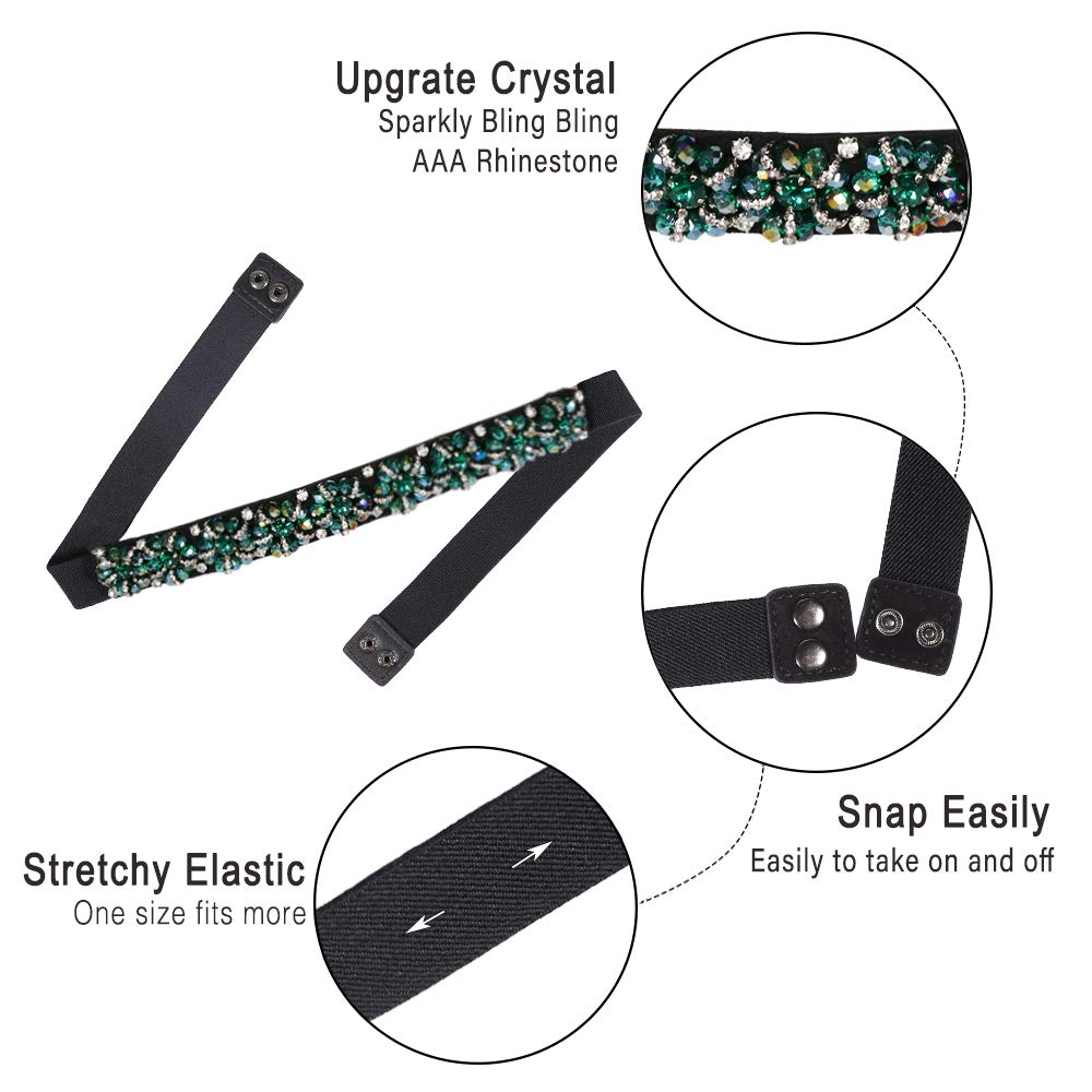 Dorchid Women's Beaded Skinny Belts Elastic Crystal Belts Long Buckle Waist Belt