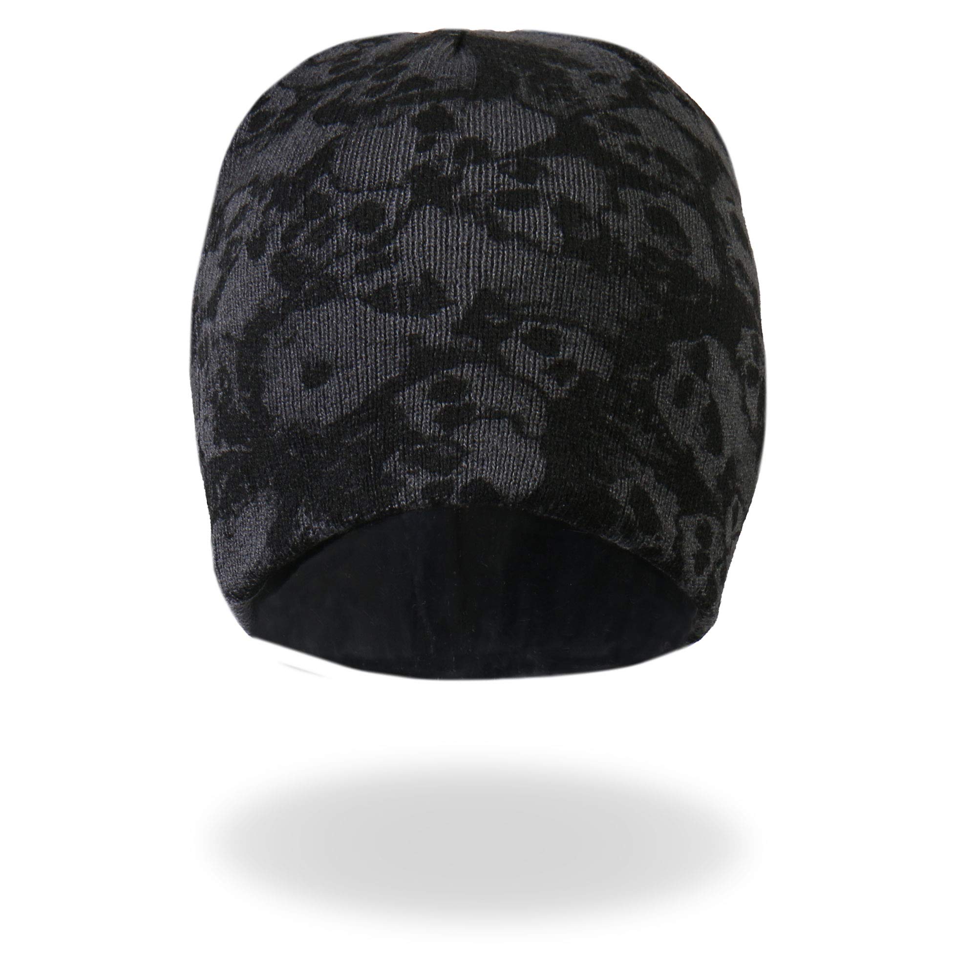 Hot Leathers KHB1036-13404 Ancient Skulls Knit Cap (Black, One Size)