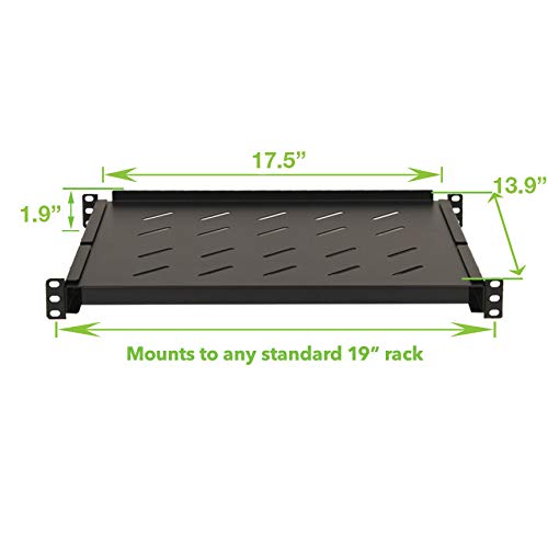 NavePoint Vented 4-Post Shelf, Adjustable, Black, 350 mm Depth, 1U, 242 lbs, Cold Rolled Steel, CE Compliant