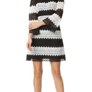 Jill Jill Stuart Women's 3/4-Sleeve Lace Two-Tone Dress, Black/White, 6