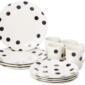 Kate Spade New York Deco Dot 12-Piece Dinnerware Set, 18.3 LB, White