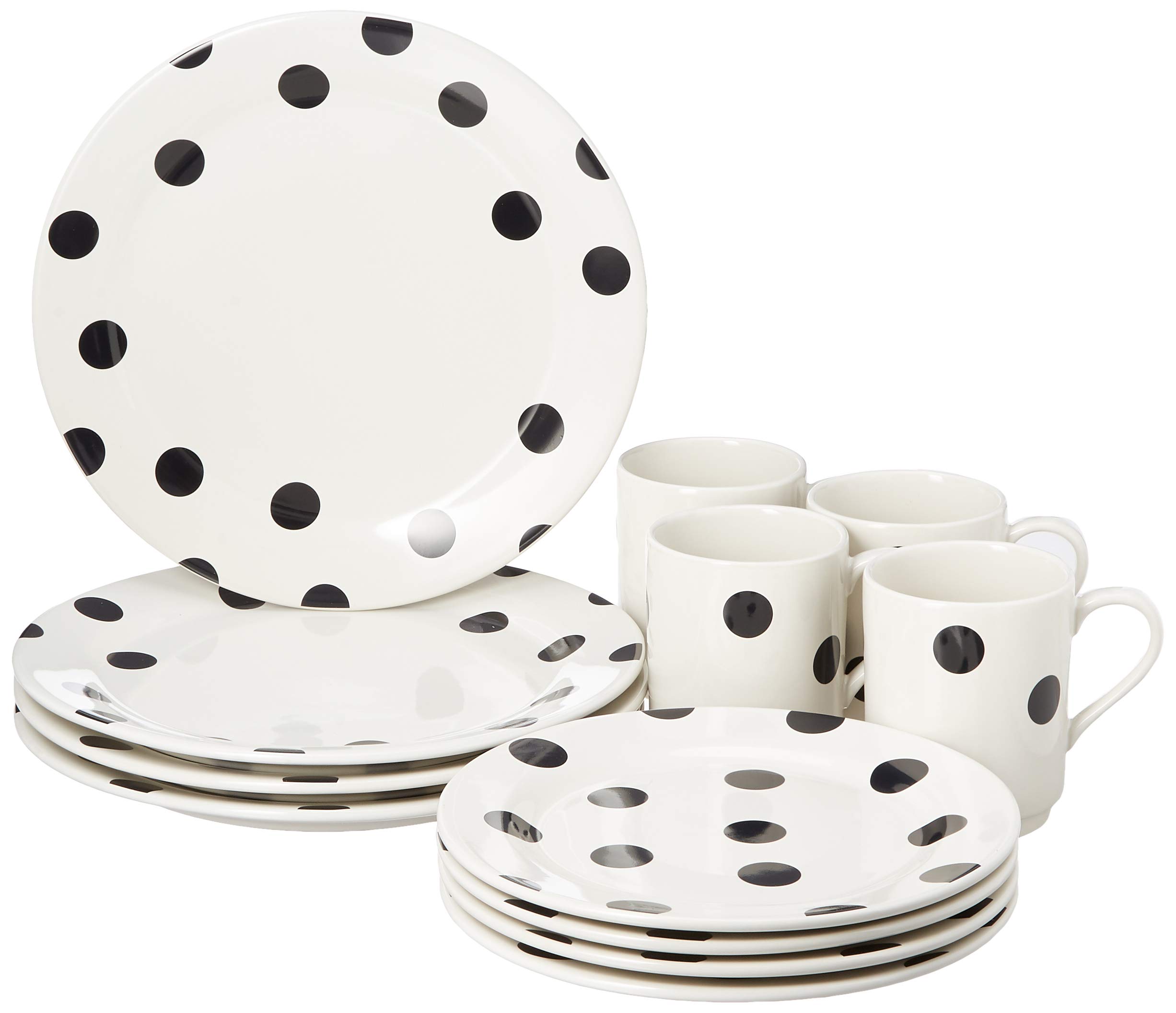 Kate Spade New York Deco Dot 12-Piece Dinnerware Set, 18.3 LB, White