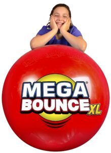 wicked mega bounce xl - the world's bounciest inflatable ball! extra large bounce ball for all terrain bounceability! super grip graphics outdoor exercise ball to catch easily. blue or red